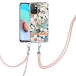 For Xiaomi Redmi 10 Flowers Series TPU Phone Case with Lanyard(Green Gardenia)