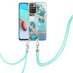 For Xiaomi Redmi 10 Flowers Series TPU Phone Case with Lanyard(Blue Rose)