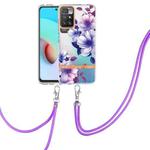 For Xiaomi Redmi 10 Flowers Series TPU Phone Case with Lanyard(Purple Begonia)