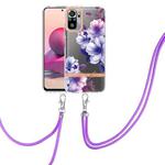 For Xiaomi Redmi Note 10s / Note 10 4G Flowers Series TPU Phone Case with Lanyard(Purple Begonia)
