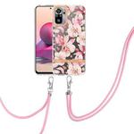 For Xiaomi Redmi Note 10s / Note 10 4G Flowers Series TPU Phone Case with Lanyard(Pink Gardenia)