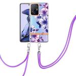 For Xiaomi Mi 11T Flowers Series TPU Phone Case with Lanyard(Purple Begonia)