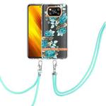 For Xiaomi Poco X3 NFC Flowers Series TPU Phone Case with Lanyard(Blue Rose)