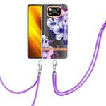 For Xiaomi Poco X3 NFC Flowers Series TPU Phone Case with Lanyard(Purple Begonia)