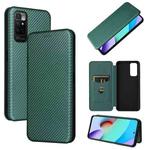 For Xiaomi Redmi Note 11 / Note 11S Global Carbon Fiber Texture Horizontal Flip PU Phone Case(Green)