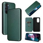 For Motorola Edge X30 Carbon Fiber Texture Horizontal Flip PU Phone Case(Green)