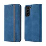 For Samsung Galaxy S21 FE Splicing Skin Feel Magnetic Leather Phone Case(Blue)