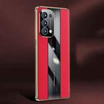 For OPPO Reno5 Pro Racing Car Design Leather Electroplating Process Anti-fingerprint Protective Phone Case(Red)