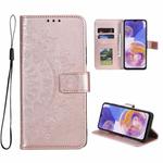 For Samsung Galaxy A23 Totem Flower Embossed Leather Phone Case(Rose Gold)