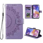 For Samsung Galaxy A23 Totem Flower Embossed Leather Phone Case(Purple)
