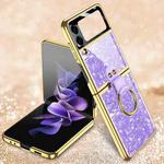 For Samsung Galaxy Z Flip3 5G GKK Integrated Plating Nacre Phone Case with Ring(Purple)
