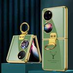 For Huawei P50 Pocket GKK Elk Pattern Electroplating Glass Phone Case with Ring(Matcha Green)