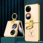 For Huawei P50 Pocket GKK Elk Pattern Electroplating Glass Phone Case with Ring(Pink)