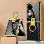 For Huawei P50 Pocket GKK Plaid Pattern Electroplating Glass Phone Case with Ring(Black)