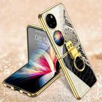 For Huawei P50 Pocket GKK Texture Pattern Electroplating Glass Phone Case with Ring(Color Block 01)