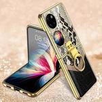 For Huawei P50 Pocket GKK Texture Pattern Electroplating Glass Phone Case with Ring(Color Block 05)