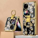 For Huawei P50 Pocket GKK Floral Pattern Electroplating Glass Phone Case with Ring(Floral 07)