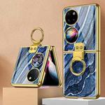 For Huawei P50 Pocket GKK Marble Pattern Electroplating Glass Phone Case with Ring(Marble 01)