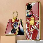 For Huawei P50 Pocket GKK Marble Pattern Electroplating Glass Phone Case with Ring(Marble 02)