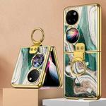 For Huawei P50 Pocket GKK Marble Pattern Electroplating Glass Phone Case with Ring(Marble 04)
