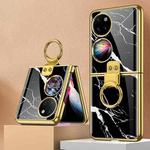 For Huawei P50 Pocket GKK Marble Pattern Electroplating Glass Phone Case with Ring(Marble 07)