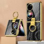 For Huawei P50 Pocket GKK Marble Pattern Electroplating Glass Phone Case with Ring(Marble 08)