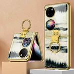 For Huawei P50 Pocket GKK Marble Pattern Electroplating Glass Phone Case with Ring(Marble 10)