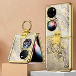 For Huawei P50 Pocket GKK Marble Pattern Electroplating Glass Phone Case with Ring(Marble 11)