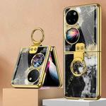 For Huawei P50 Pocket GKK Marble Pattern Electroplating Glass Phone Case with Ring(Marble 12)