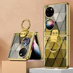 For Huawei P50 Pocket GKK Painted Electroplating Glass Phone Case with Ring(Diamond Yellow)