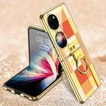 For Huawei P50 Pocket GKK Painted Electroplating Glass Phone Case with Ring(Orange Yellow)