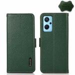 For OPPO Realme 9i KHAZNEH Side-Magnetic Litchi Genuine Leather RFID Phone Case(Green)