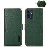 For OPPO Reno7 5G / Find X5 Lite KHAZNEH Side-Magnetic Litchi Genuine Leather RFID Phone Case(Green)