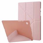 For Samsung Galaxy Tab A8 10.5 2021 Deformation Transparent Acrylic Horizontal Flip PU Leather Tablet Case(Rose Gold)