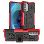 For Motorola Moto G51 5G Tire Texture TPU + PC Phone Case with Holder(Red)