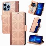 For iPhone 13 Pro Grid Leather Flip Phone Case (Apricot)