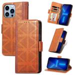 For iPhone 13 Pro Max Grid Leather Flip Phone Case (Brown)