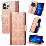 For iPhone 12 Pro Max Grid Leather Flip Phone Case(Apricot)
