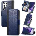 For Samsung Galaxy S22 Ultra 5G Grid Leather Flip Phone Case(Blue)
