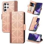For Samsung Galaxy S22 Ultra 5G Grid Leather Flip Phone Case(Apricot)