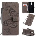 For OPPO F11 Pressed Printing Butterfly Pattern Horizontal Flip PU Leather Case with Holder & Card Slots & Wallet & Lanyard(Grey)
