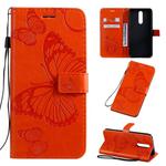For OPPO F11 Pressed Printing Butterfly Pattern Horizontal Flip PU Leather Case with Holder & Card Slots & Wallet & Lanyard(Orange)