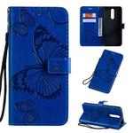 For OPPO F11 Pressed Printing Butterfly Pattern Horizontal Flip PU Leather Case with Holder & Card Slots & Wallet & Lanyard(Blue)