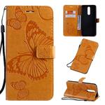 For OPPO F11 Pressed Printing Butterfly Pattern Horizontal Flip PU Leather Case with Holder & Card Slots & Wallet & Lanyard(Yellow)