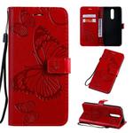 For OPPO F11 Pressed Printing Butterfly Pattern Horizontal Flip PU Leather Case with Holder & Card Slots & Wallet & Lanyard(Red)