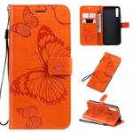 For Huawei Enjoy 10s Pressed Printing Butterfly Pattern Horizontal Flip PU Leather Case with Holder & Card Slots & Wallet & Lanyard(Orange)