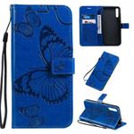 For Huawei Enjoy 10s Pressed Printing Butterfly Pattern Horizontal Flip PU Leather Case with Holder & Card Slots & Wallet & Lanyard(Blue)