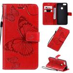For Motorola E6 Play Pressed Printing Butterfly Pattern Horizontal Flip PU Leather Case with Holder & Card Slots & Wallet & Lanyard(Red)