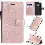 For Motorola E6 Play Pressed Printing Butterfly Pattern Horizontal Flip PU Leather Case with Holder & Card Slots & Wallet & Lanyard(Rose Gold)