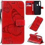 For Motorola G8 Plus Pressed Printing Butterfly Pattern Horizontal Flip PU Leather Case with Holder & Card Slots & Wallet & Lanyard(Red)